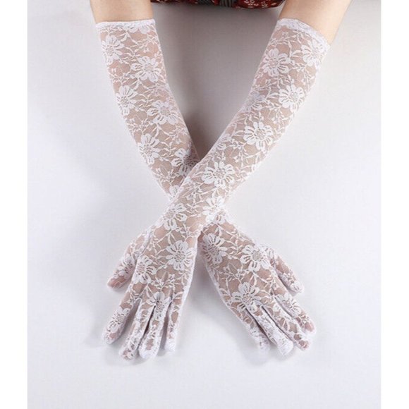 Unbranded Accessories - Women’s long floral lace wedding white gloves. Tea Party Communion Bridal